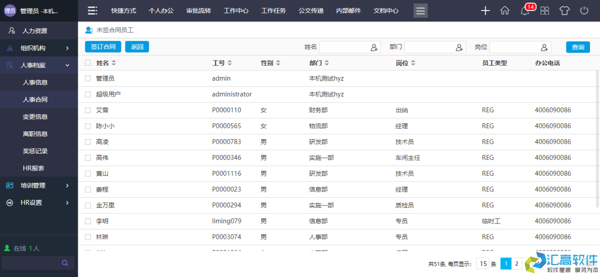 OA业务功能介绍：HR管理系统之人事档案